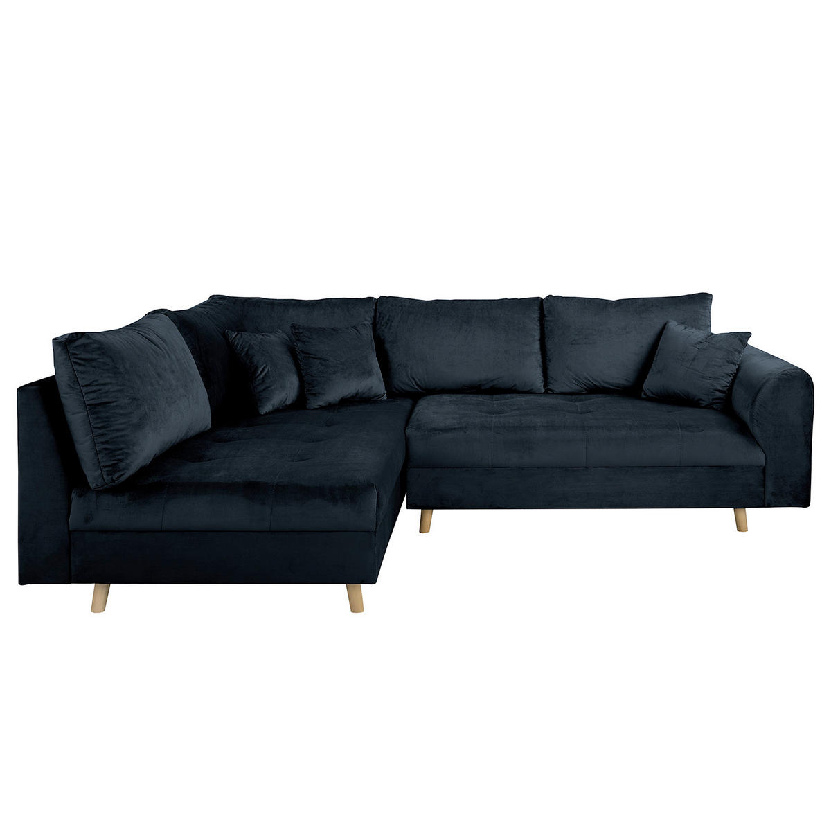 ECKSOFA inkl. Hocker Ariella Dunkelblau Samt Rückenkissen, Hocker  - Naturfarben/Dunkelblau, Design, Holz/Textil (161/231cm) - Livetastic