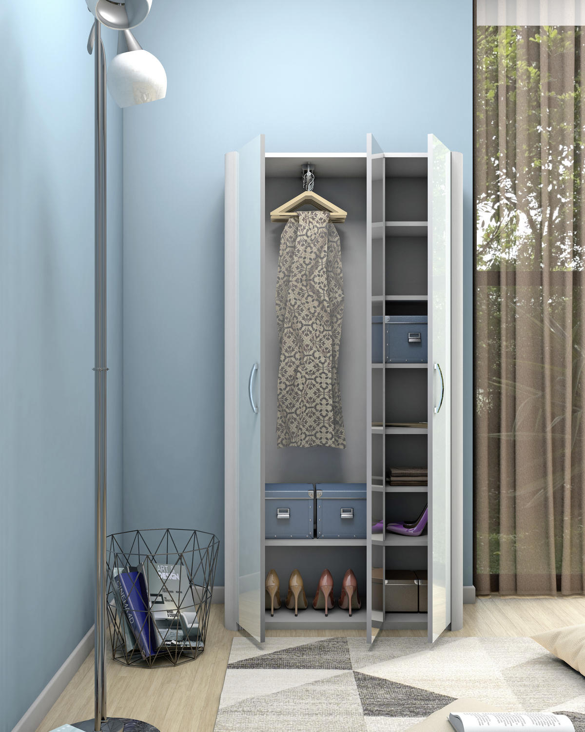 GARDEROBENSCHRANK  in 94/188/38 cm  - Chromfarben/Weiss, Design, Glas/Holzwerkstoff (94/188/38cm) - Moderano
