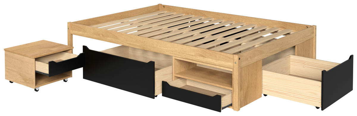 STAURAUMBETT 90/200 cm  Naturfarben, Schwarz   - Schwarz/Naturfarben, Modern, Holz/Holzwerkstoff (90/200cm) - P & B