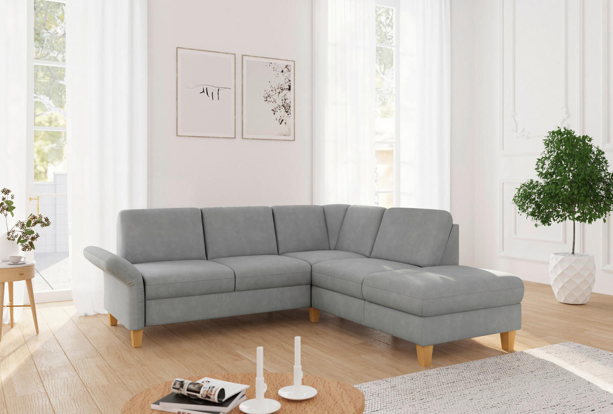 ECKSOFA ROCHELLE E Grau Flachgewebe  - Eichefarben/Grau, KONVENTIONELL, Holz/Textil (240/216cm) - Sit & More