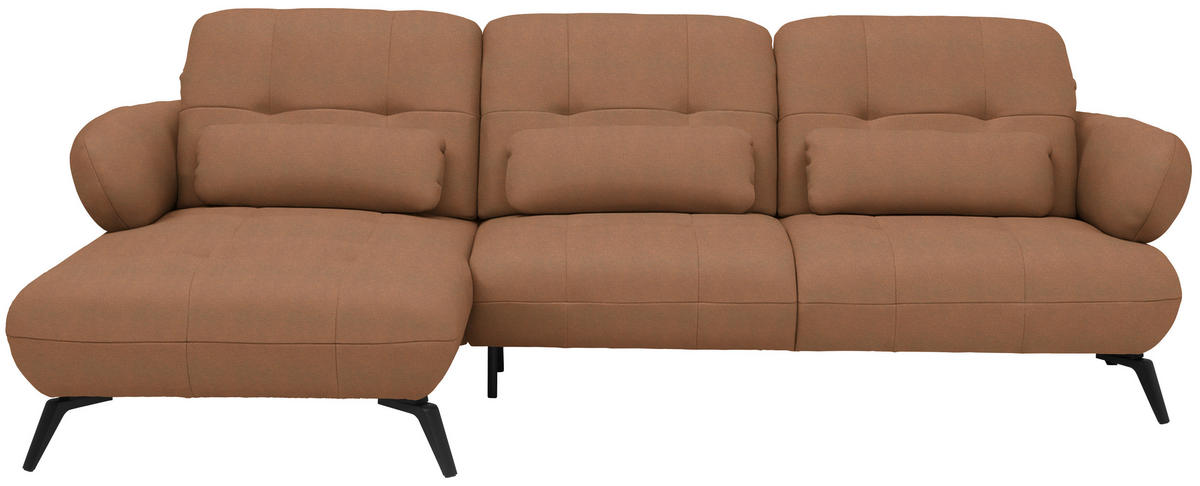 ECKSOFA Flachgewebe Terracotta  - Terracotta/Schwarz, Modern, Textil/Metall (180/282cm) - Novel