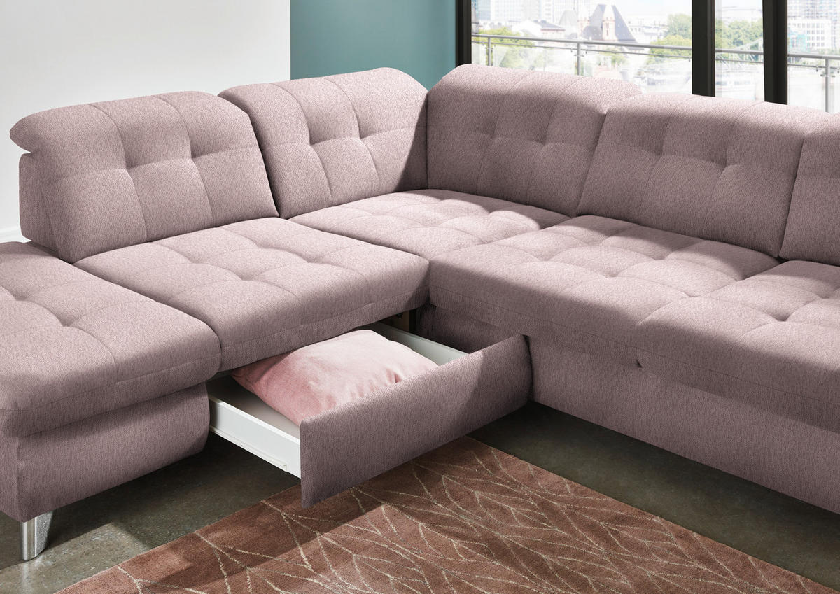 ECKSOFA in Chenille Altrosa  - Chromfarben/Altrosa, Design, Textil/Metall (260/310cm) - Beldomo Speed