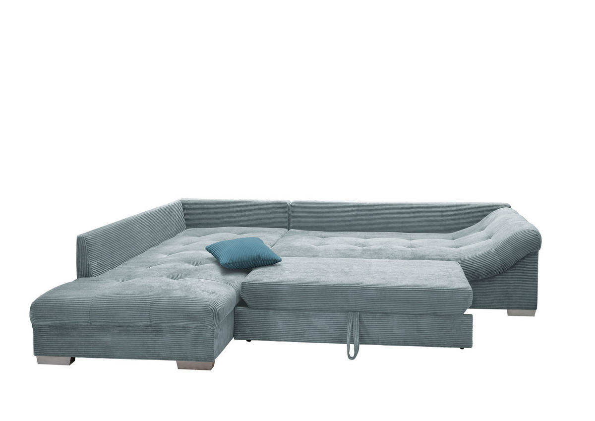 ECKSOFA Hellblau Cord  - Silberfarben/Petrol, Design, Holz/Textil (202/298cm) - MID.YOU