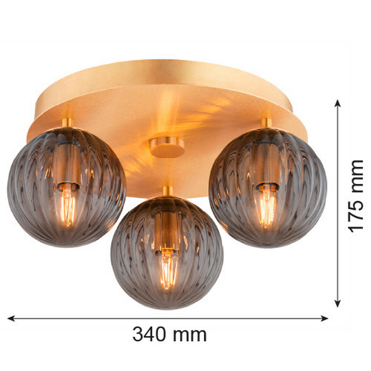 DECKENLEUCHTE PALOMA 17.5/34/34 cm   - Messingfarben/Hellgrau, KONVENTIONELL, Glas/Metall (17.5/34/34cm)