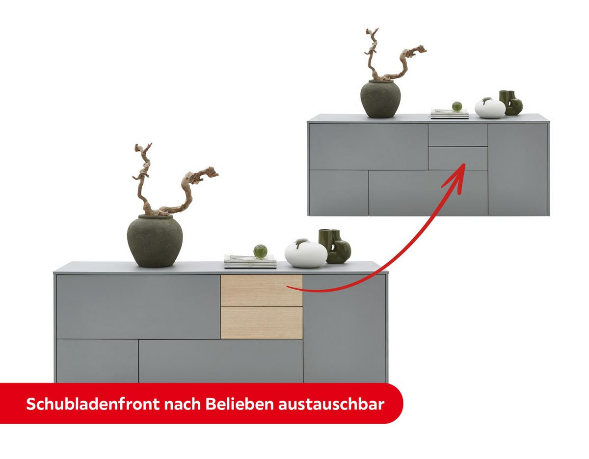 SIDEBOARD  in 184/74/41 cm  - Eichefarben/Schwarz, Design, Holzwerkstoff/Kunststoff (184/74/41cm) - Voleo