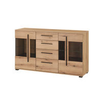 SIDEBOARD  150/86/42 cm 4 Schublade(n)  - Eichefarben/Schwarz, Design, Glas/Holzwerkstoff (150/86/42cm) - Livetastic