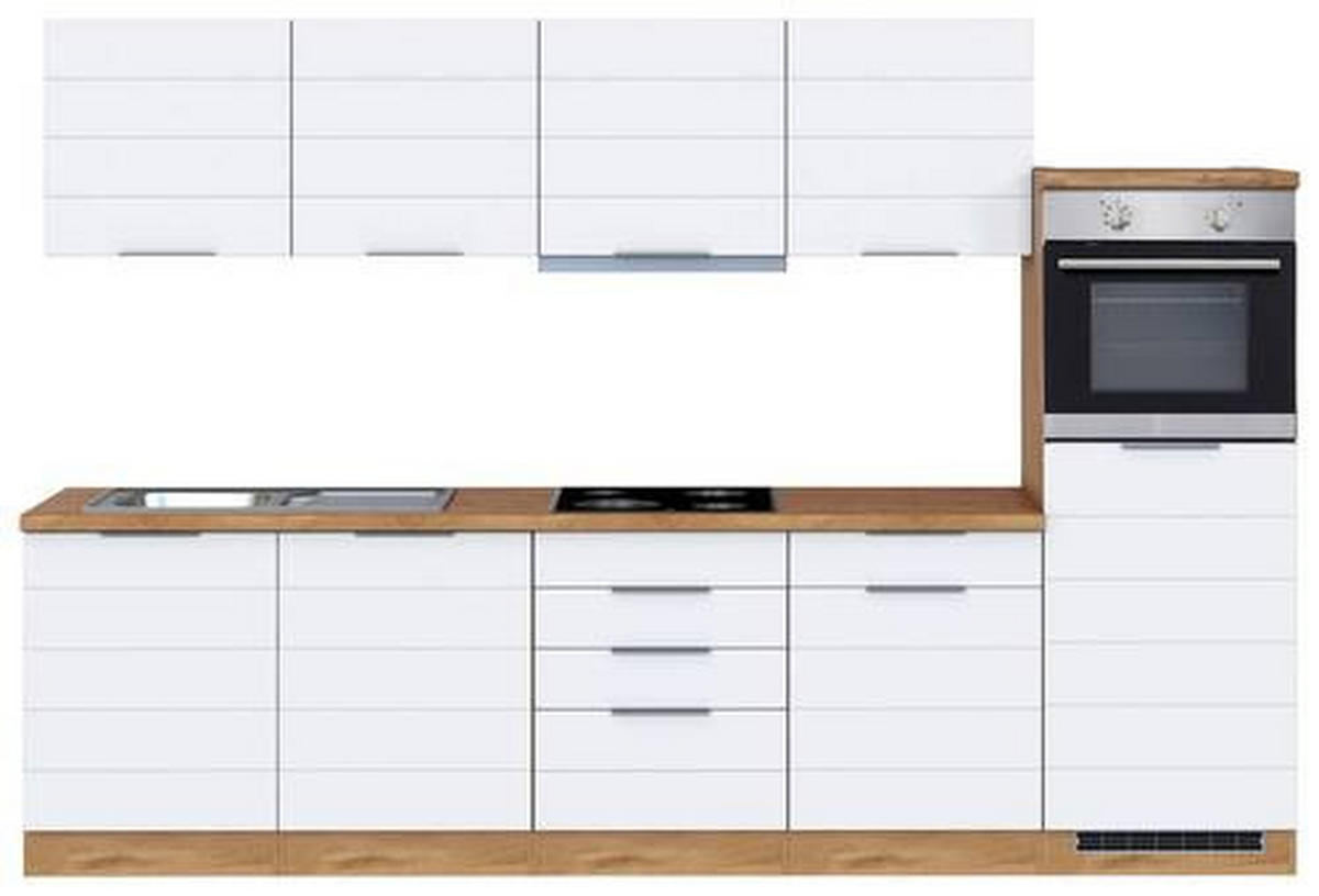 KÜCHENBLOCK 300 cm   in Eiche Wotan, Weiß  - Eiche Wotan/Weiß, Design, Holzwerkstoff/Metall (300cm) - Held
