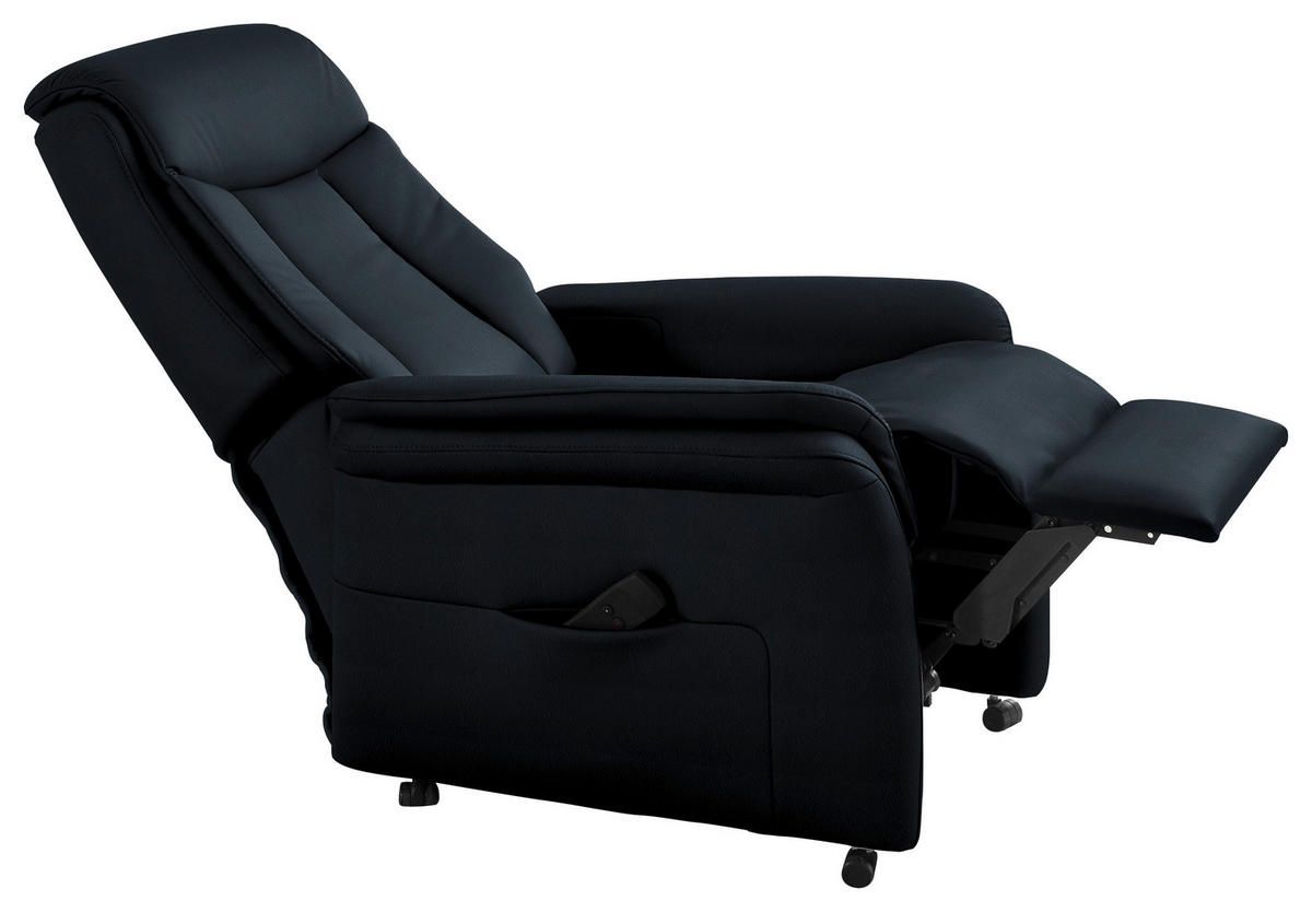 FERNSEHSESSEL in Dunkelblau  - Schwarz/Dunkelblau, Konventionell, Leder/Kunststoff (74/107/84cm) - Valdera