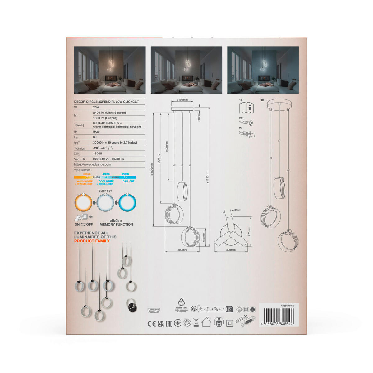 LED-PENDELLEUCHTE 28/20/121 cm   - Schwarz, Design, Kunststoff (28/20/121cm) - Ledvance