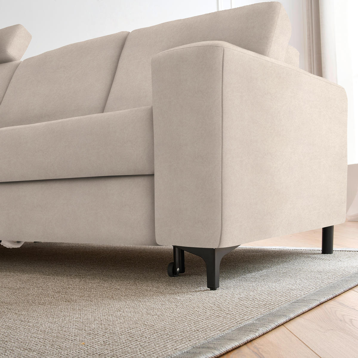 ECKSOFA in Velours Beige  - Beige/Schwarz, Konventionell, Textil/Metall (167/247cm) - Stylife