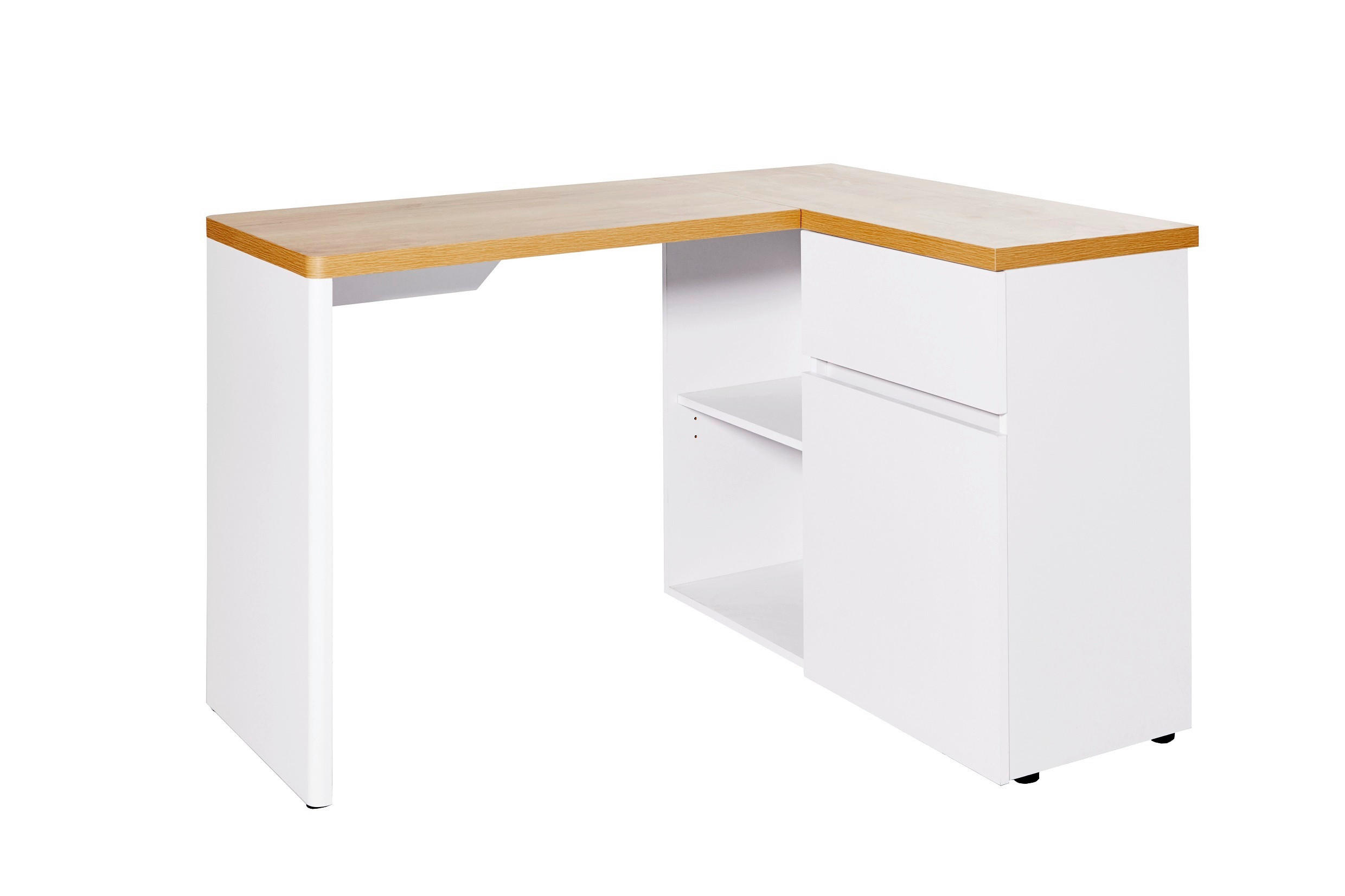 ROHOVÝ PÍSACÍ STÔL, biela, farba duba, 117/90/76,2 cm - biela/farba duba, Design, kompozitné drevo (117/90/76,2cm)