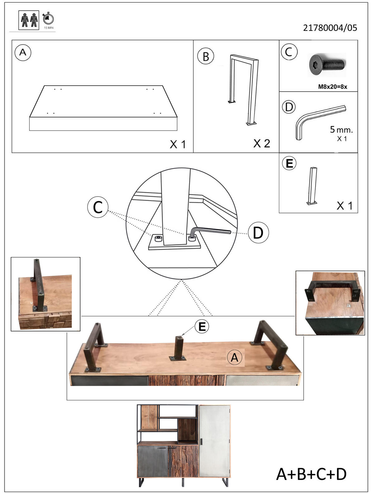 HIGHBOARD  in 163/150/40 cm  - Dunkelbraun/Schwarz, Design, Holz/Stein (163/150/40cm) - Carryhome