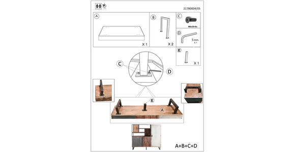 HIGHBOARD in 163/150/40 cm - Dunkelbraun/Schwarz, Design, Holz/Stein (163/150/40cm) - Carryhome