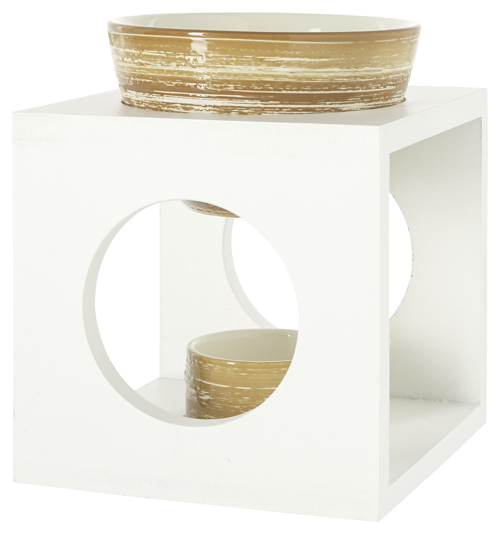 AROMALAMPA, dřevo, keramika - bílá/světle hnědá, Basics, dřevo/keramika (12/12/15cm)