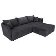 ECKSOFA Anthrazit Plüsch Zierkissen, Rückenkissen, Bettkasten, Schlaffunktion, Rücken echt, Liegefläche im Originalstoff  - Anthrazit/Schwarz, KONVENTIONELL, Kunststoff/Textil (253/192cm) - Carryhome