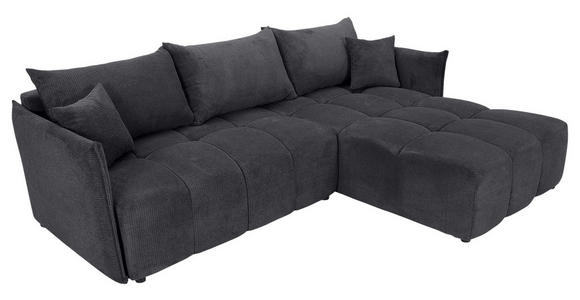 ECKSOFA Anthrazit Plüsch Zierkissen, Rückenkissen, Bettkasten, Schlaffunktion, Rücken echt, Liegefläche im Originalstoff  - Anthrazit/Schwarz, KONVENTIONELL, Kunststoff/Textil (253/192cm) - Carryhome