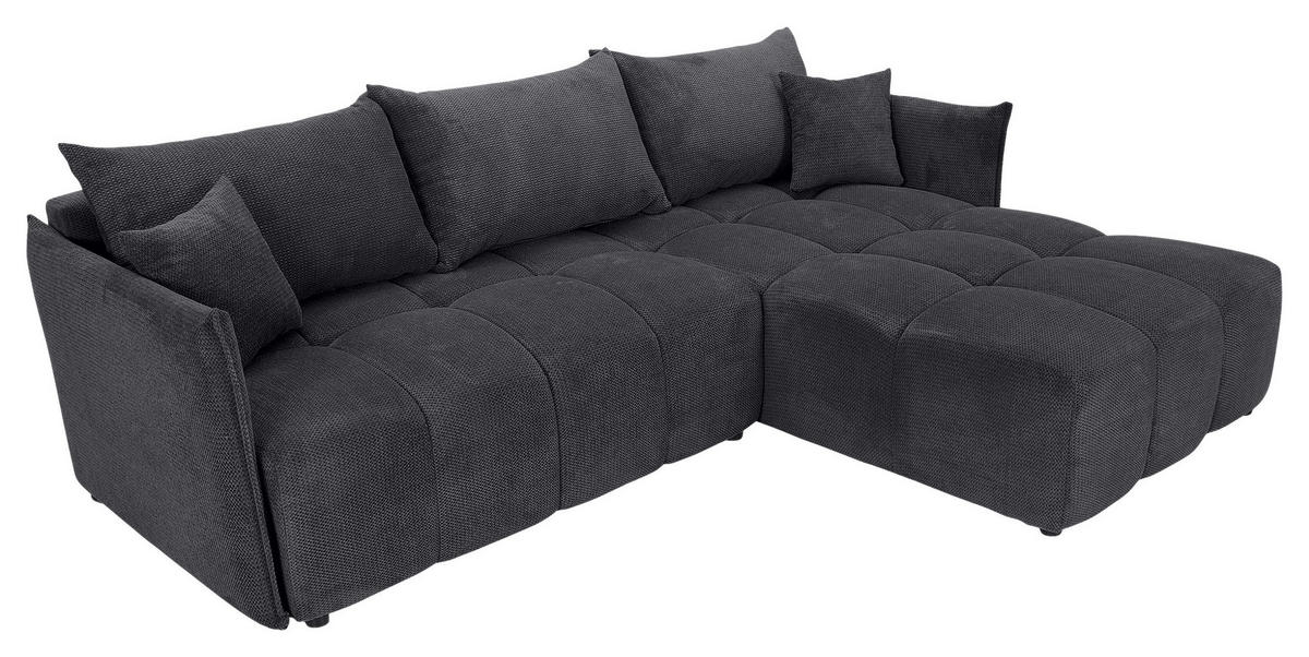 ECKSOFA Anthrazit Plüsch Zierkissen, Rückenkissen, Bettkasten, Schlaffunktion, Rücken echt, Liegefläche im Originalstoff  - Anthrazit/Schwarz, KONVENTIONELL, Kunststoff/Textil (253/192cm) - Carryhome