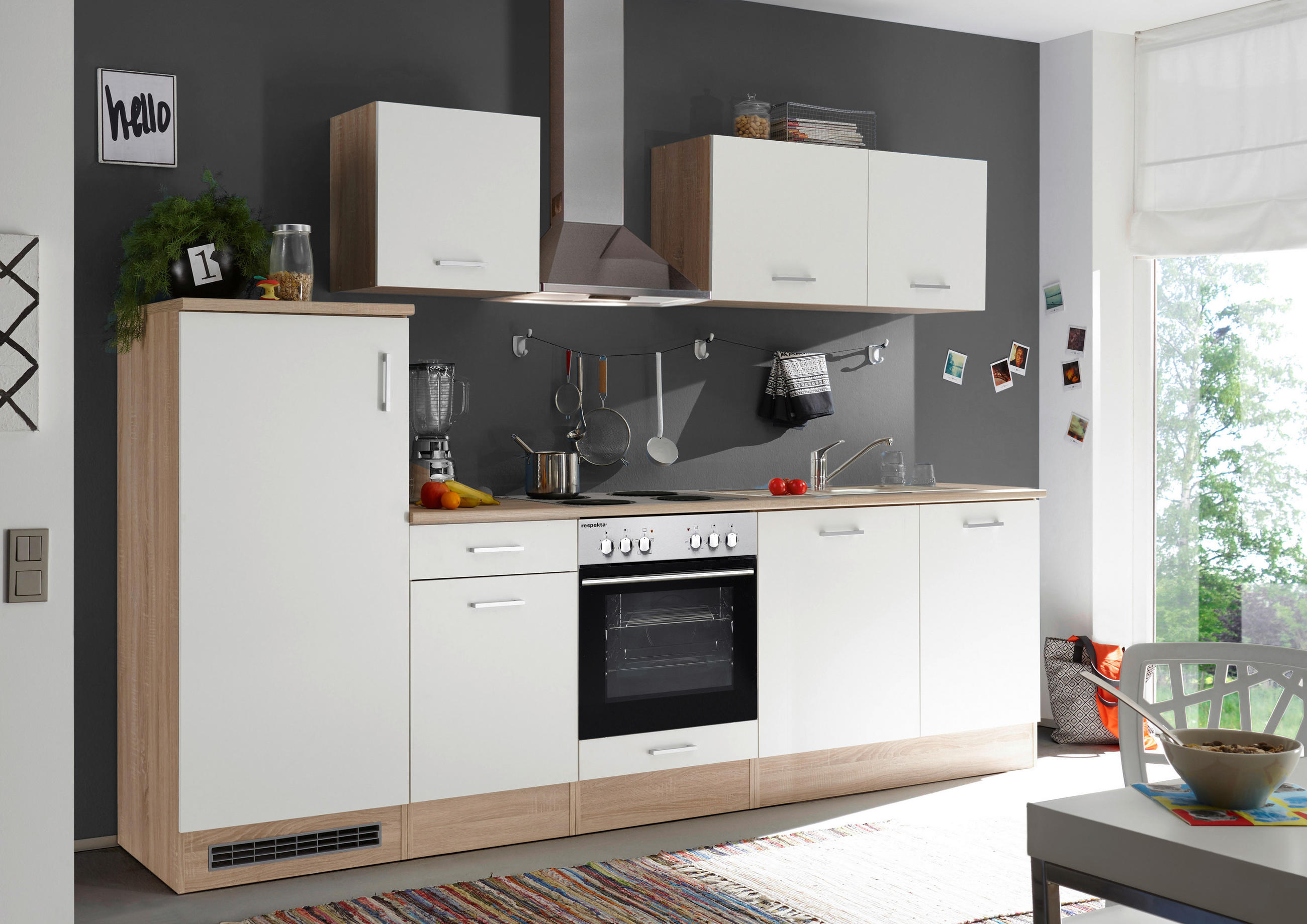 KÜCHENBLOCK 280 cm in Weiß, Eichefarben - Eichefarben/Weiß, Basics, Holzwerkstoff (280cm) - Respekta