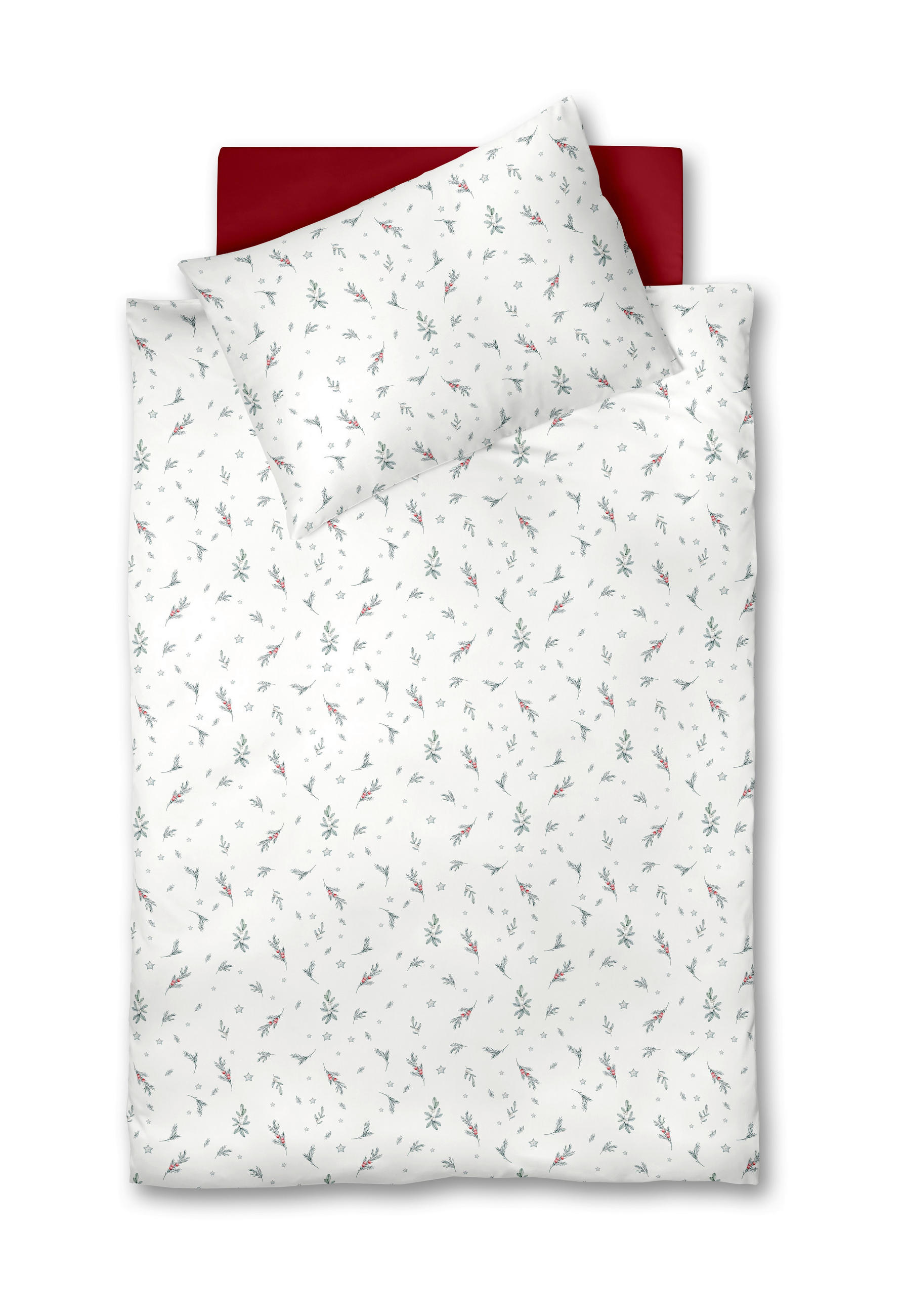 POSTEĽNÁ BIELIZEŇ, flanel, červená, biela, tmavozelená, 140/200 cm - biela/tmavozelená, Basics, textil (140/200cm) - Fleuresse