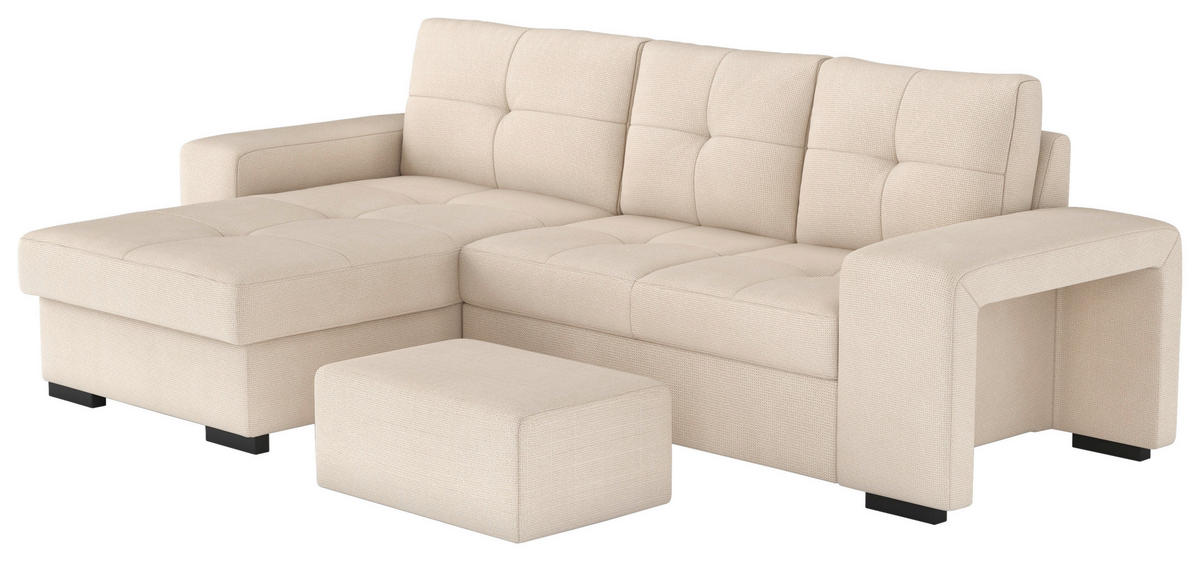 ECKSCHLAFSOFA in Mikrofaser Naturfarben  - Schwarz/Naturfarben, Modern, Kunststoff/Textil (156/268cm) - MID.YOU