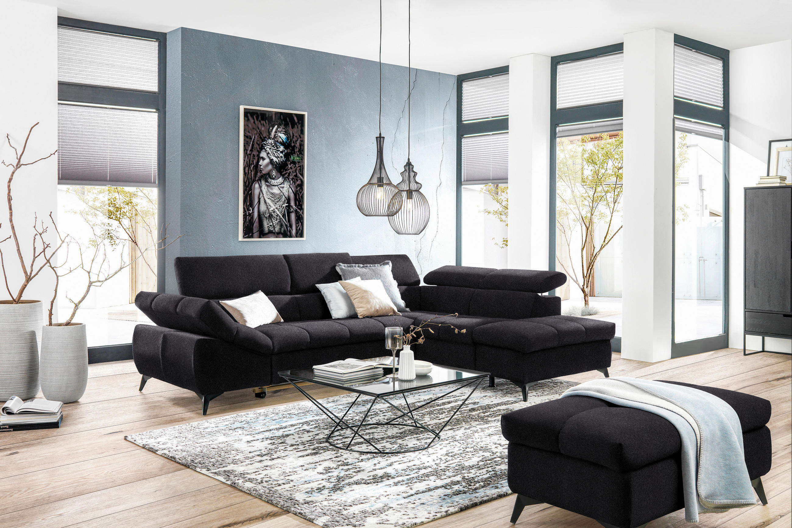 ECKSOFA in Mikrofaser Schwarz  - Schwarz, Design, Kunststoff/Textil (279/210cm) - Livetastic