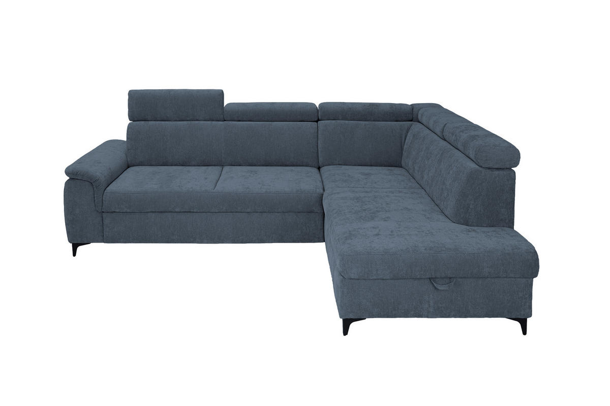 ECKSOFA Dunkelblau Chenille Bettkasten, Schlaffunktion, Rücken echt, Kopfteilverstellung, Liegefläche im Originalstoff  - Schwarz/Dunkelblau, KONVENTIONELL, Textil/Metall (265/206cm) - Carryhome