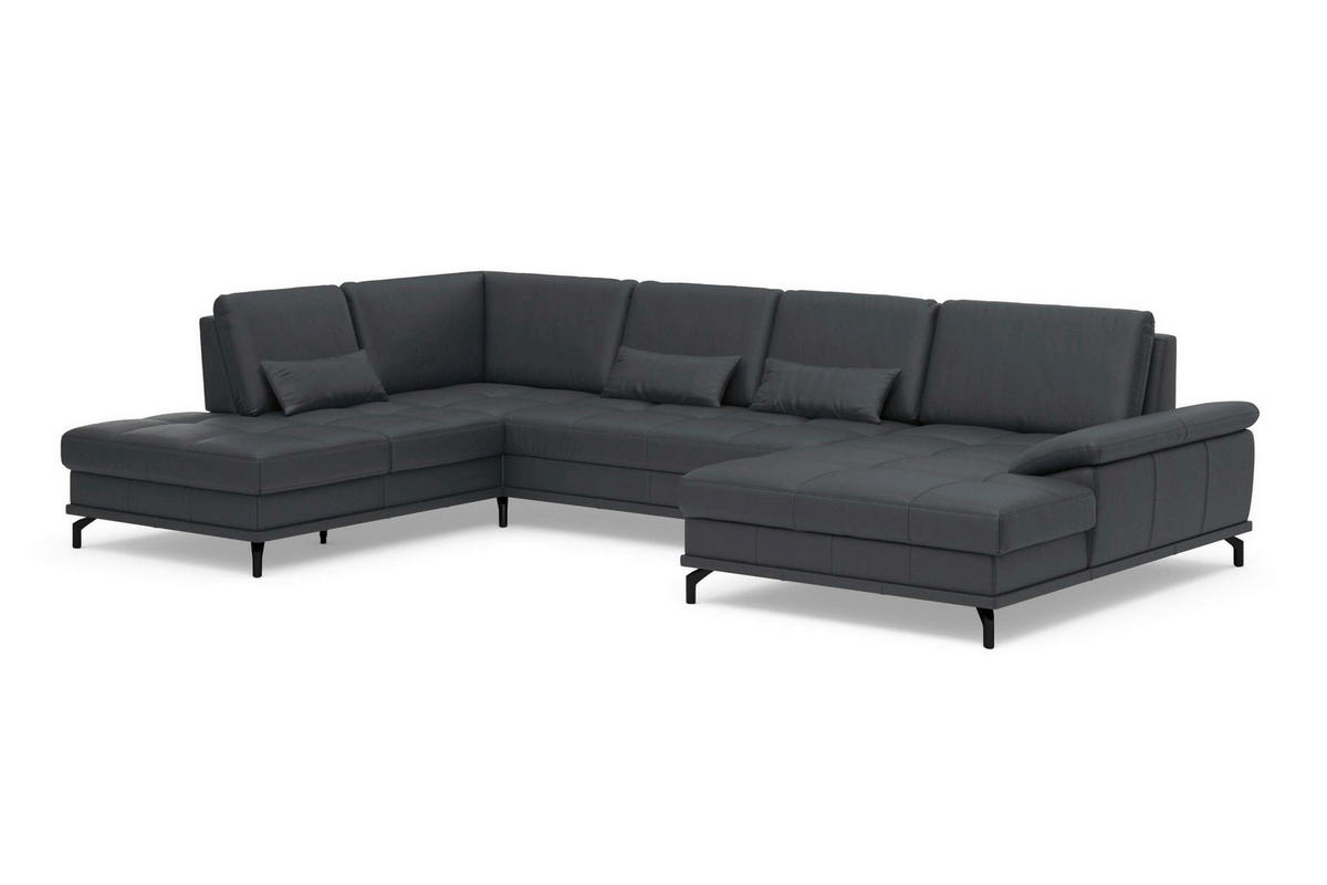 SEDACÍ SOUPRAVA, kůže, černá - černá, Basics, kov/textil (223/363/176cm) - Sit & More