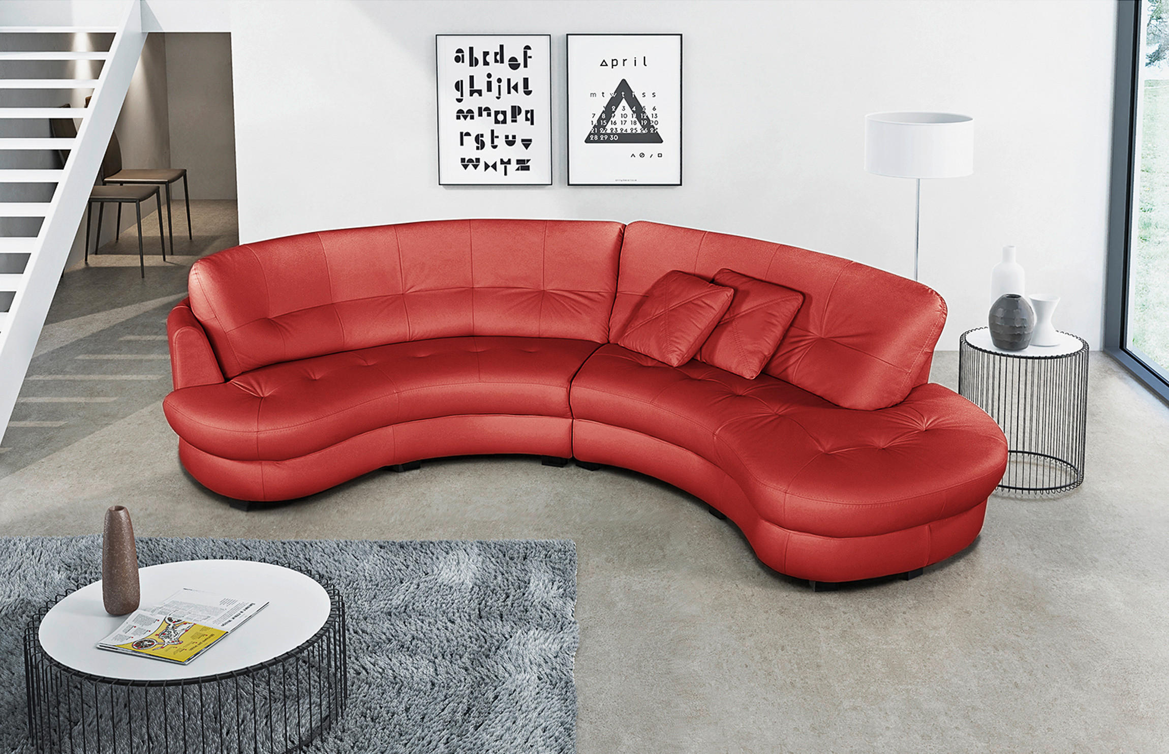 ECKSOFA in Lederlook Echtleder Rot  300/113 cm  - Rot/Schwarz, Design, Leder/Kunststoff (300/113cm) - Livetastic
