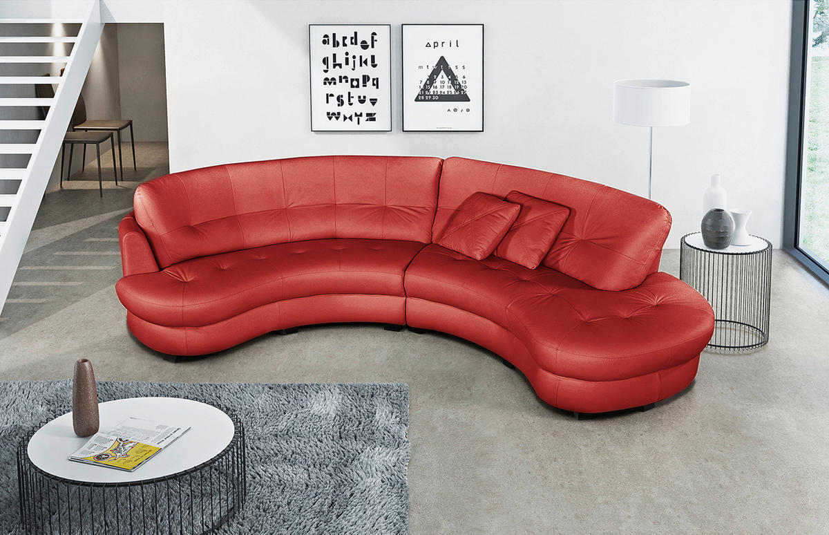 ECKSOFA in Lederlook Echtleder Rot  300/113 cm  - Rot/Schwarz, Design, Leder/Kunststoff (300/113cm) - Livetastic