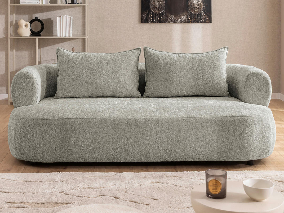 3-SITZER-SOFA Chenille Hellgrau  - Hellgrau/Schwarz, Design, Kunststoff/Textil (200/76/96cm) - Livetastic