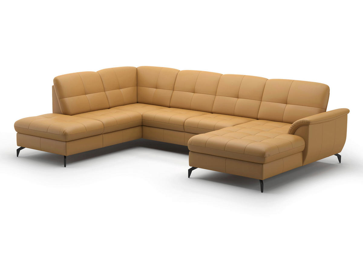 WOHNLANDSCHAFT Currygelb Echtleder  - Currygelb/Schwarz, MODERN, Leder/Metall (212/319/164cm) - Sit & More
