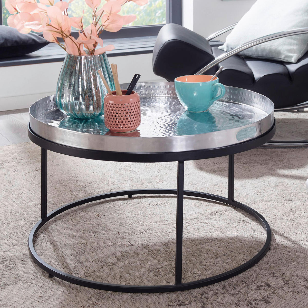 COUCHTISCH in Metall 62/62/36 cm  - Silberfarben/Schwarz, Design, Metall (62/62/36cm) - MID.YOU