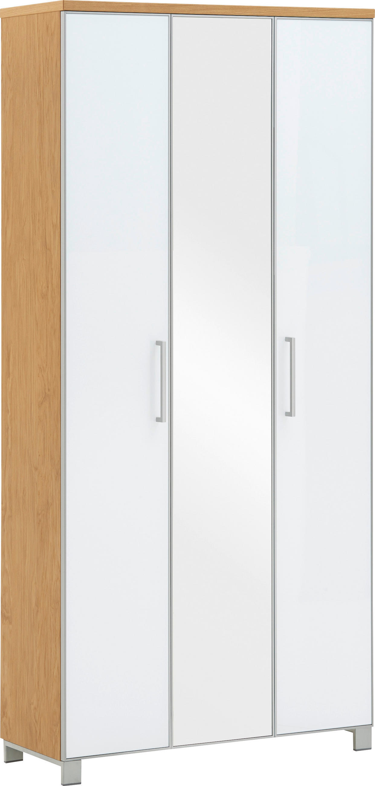 GARDEROBENSCHRANK Santina  in 90/193/37 cm  - Chromfarben/Eiche Bianco, Design, Glas/Holz (90/193/37cm) - Novel