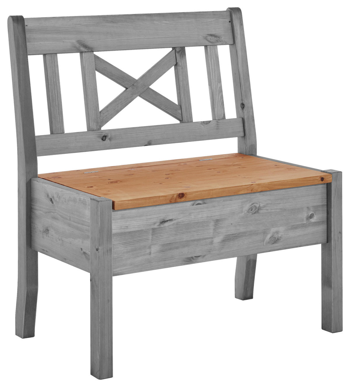SITZBANK 84/93/58 cm Grau, Laugenfarbig Kiefer massiv  - Laugenfarbig/Grau, ROMANTIK / LANDHAUS, Holz (84/93/58cm) - Boxxx
