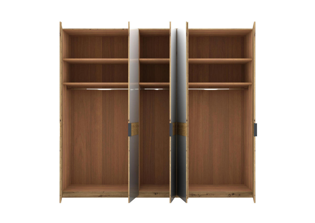 DREHTÜRENSCHRANK 250/216/58 cm,  in Eichefarben, Dunkelbraun, 5 Tür(en)  - Schieferfarben/Eichefarben, Design, Glas/Holz (250/216/58cm) - Musterring