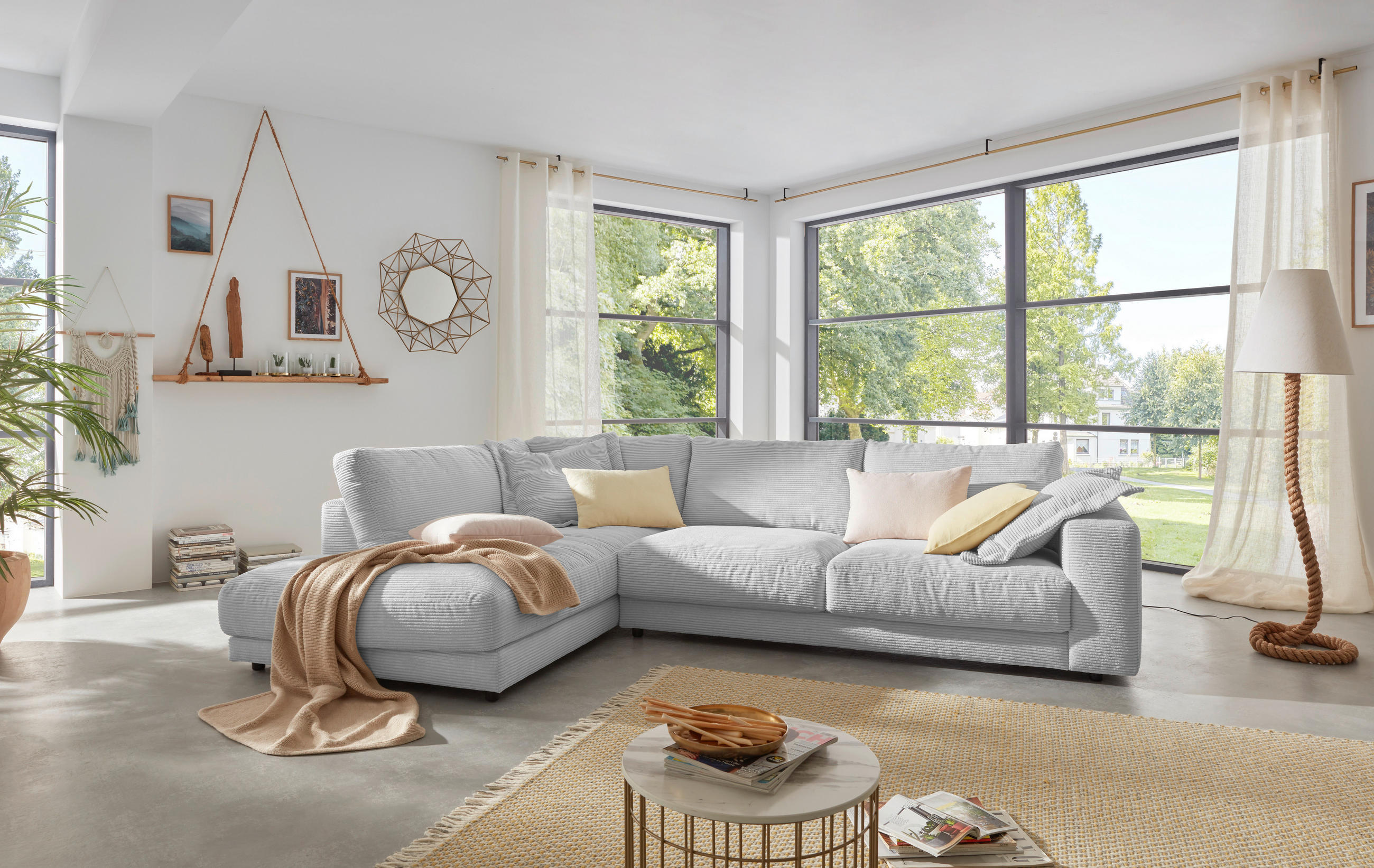 ECKSOFA in Cord Grau  224/325 cm  - Schwarz/Grau, Design, Kunststoff/Textil (224/325cm) - Hom`in