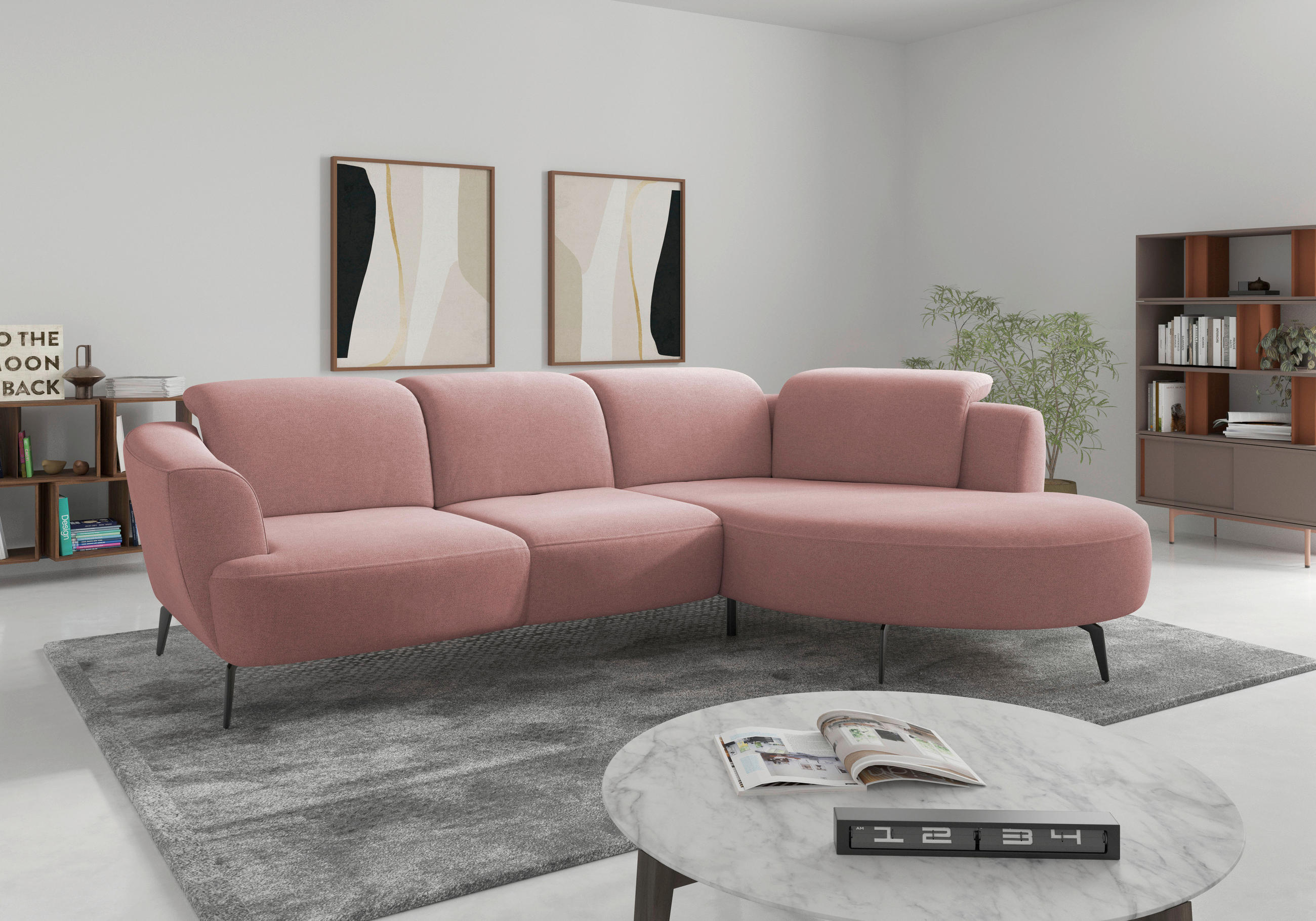 ECKSOFA ZOE E in Mikrofaser Altrosa  309/199 cm  - Schwarz/Altrosa, KONVENTIONELL, Textil/Metall (309/199cm) - Sit & More