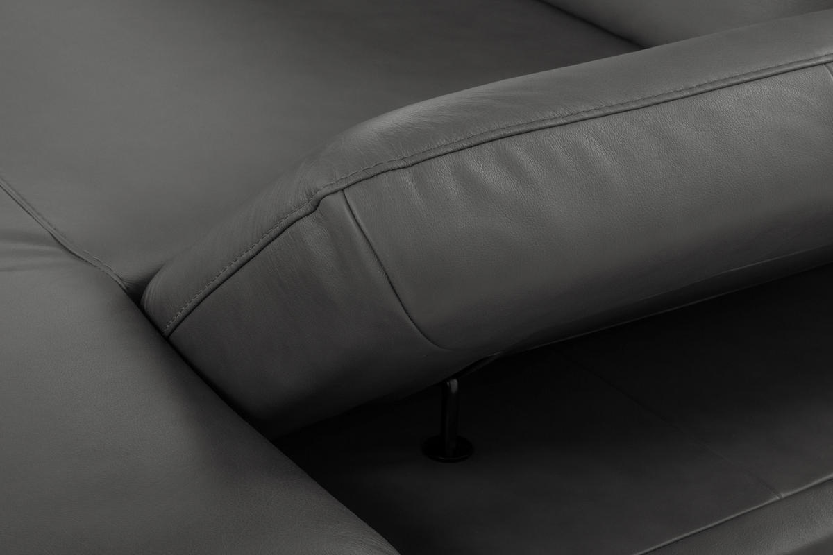 ECKSOFA 235/160 cm  in Echtleder Dunkelgrau Rücken echt, Armteilverstellung, Kopfteilverstellung, Sitztiefenverstellung  235/160 cm  - Dunkelgrau/Schwarz, Design, Leder/Metall (235/160cm) - Celina Home