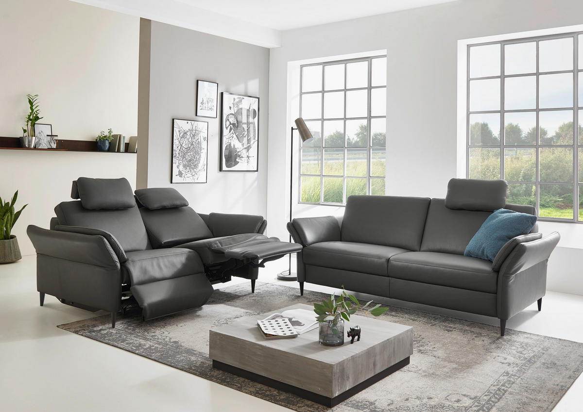 3-SITZER-SOFA Echtleder Anthrazit, Schwarz  - Anthrazit/Schwarz, Design, Leder/Metall (190/84/99cm) - Dieter Knoll