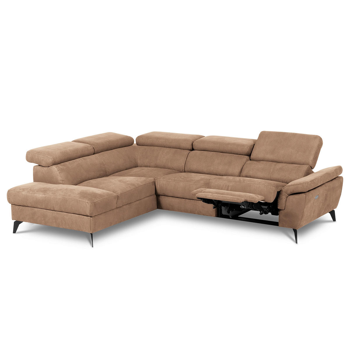 ECKSOFA SONO in Lederlook Hellbraun Armteilverstellung, Kopfteilverstellung  210/265 cm  - Hellbraun/Schwarz, Design, Textil/Metall (210/265cm) - Livetastic