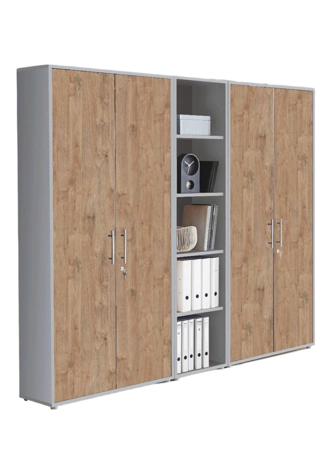 Mid.you Aktenschrank Office Edition - SW Set 10 Grau, Eiche 212.9x185.6x33 cm