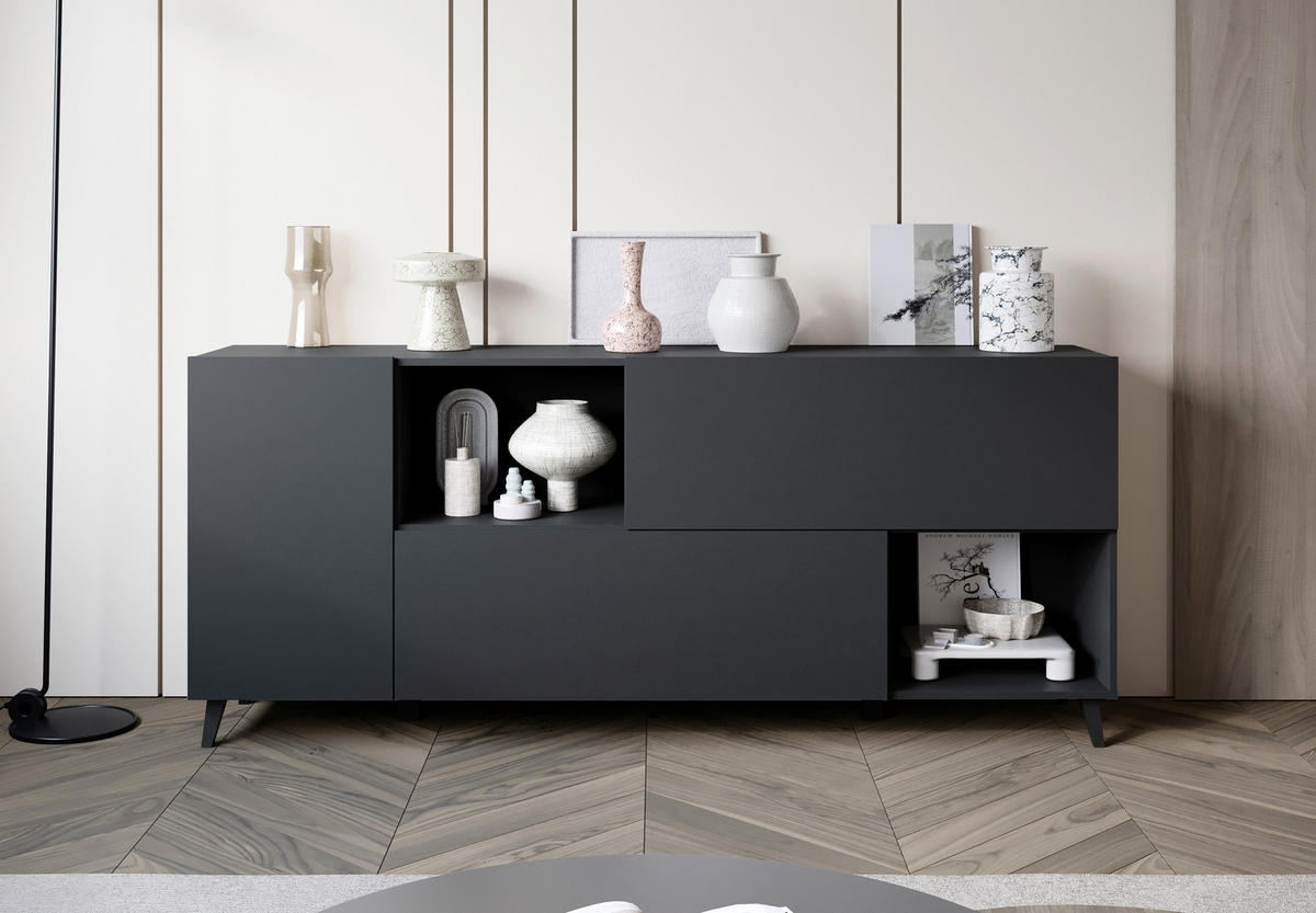 SIDEBOARD  180/76/39 cm  - Schwarz, Design, Holzwerkstoff/Kunststoff (180/76/39cm) - P & B