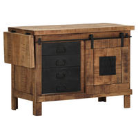 BARSCHRANK Mangoholz massiv Dunkelbraun  - Dunkelbraun/Schwarz, LIFESTYLE, Holz/Metall (135/76/50cm) - Landscape