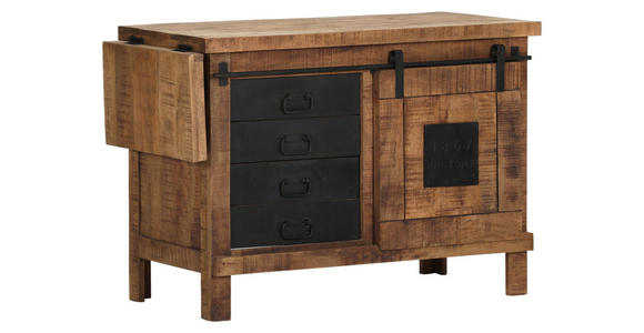 BARSCHRANK Mangoholz massiv Dunkelbraun - Dunkelbraun/Schwarz, LIFESTYLE, Holz/Metall (135/76/50cm) - Landscape