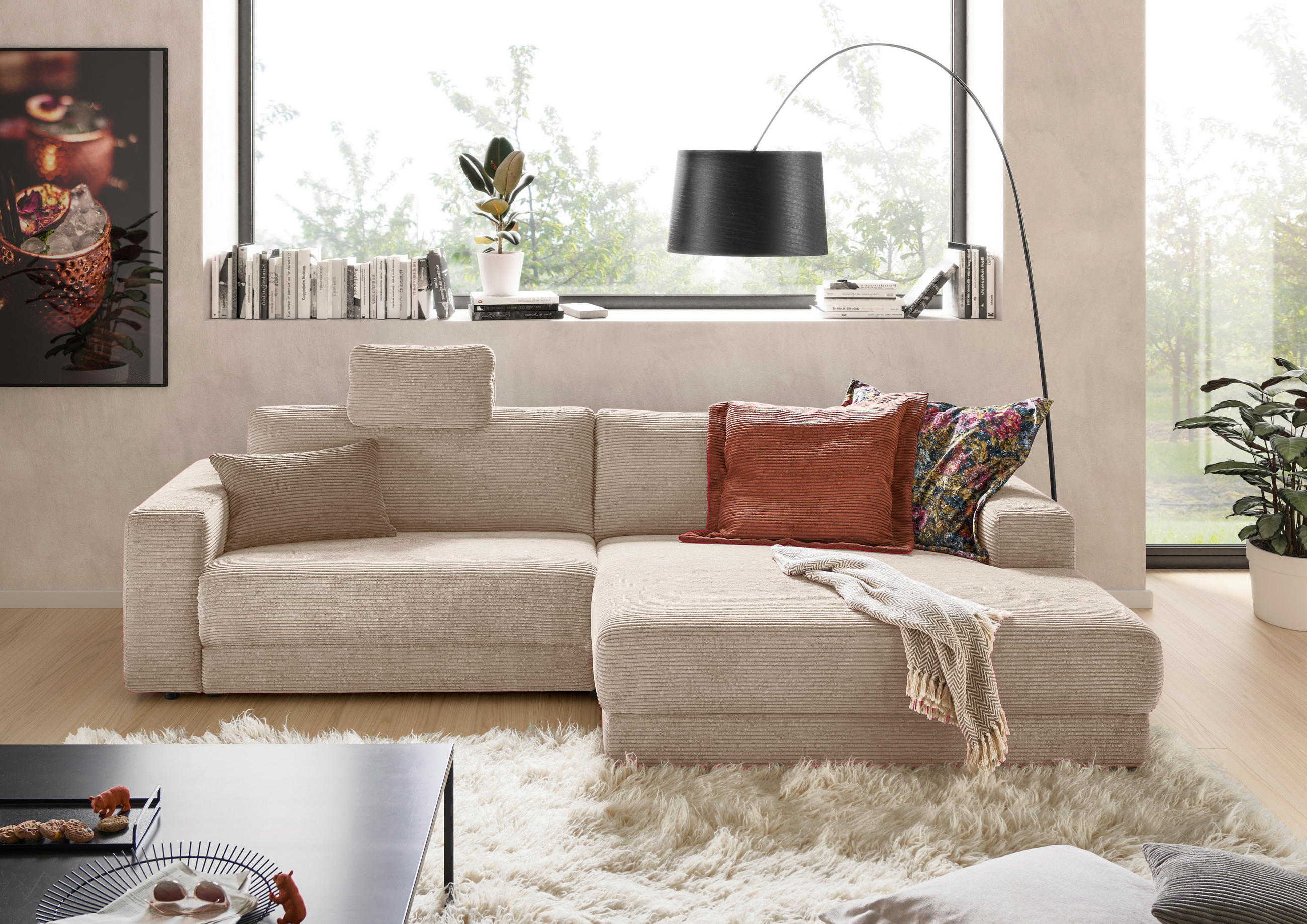 ECKSOFA in Cord Taupe  - Taupe/Schwarz, Design, Kunststoff/Textil (296/168cm) - Pure Home Lifestyle