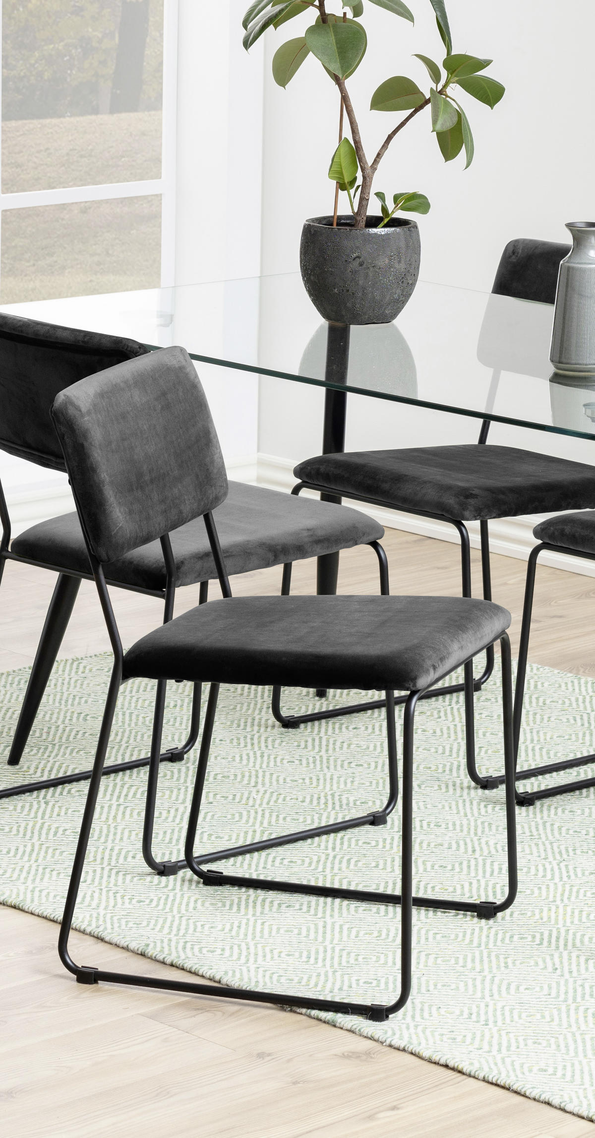 STUHL  in Samt Textil  - Dunkelgrau/Schwarz, KONVENTIONELL, Textil/Metall (50/80/53,5cm) - Carryhome