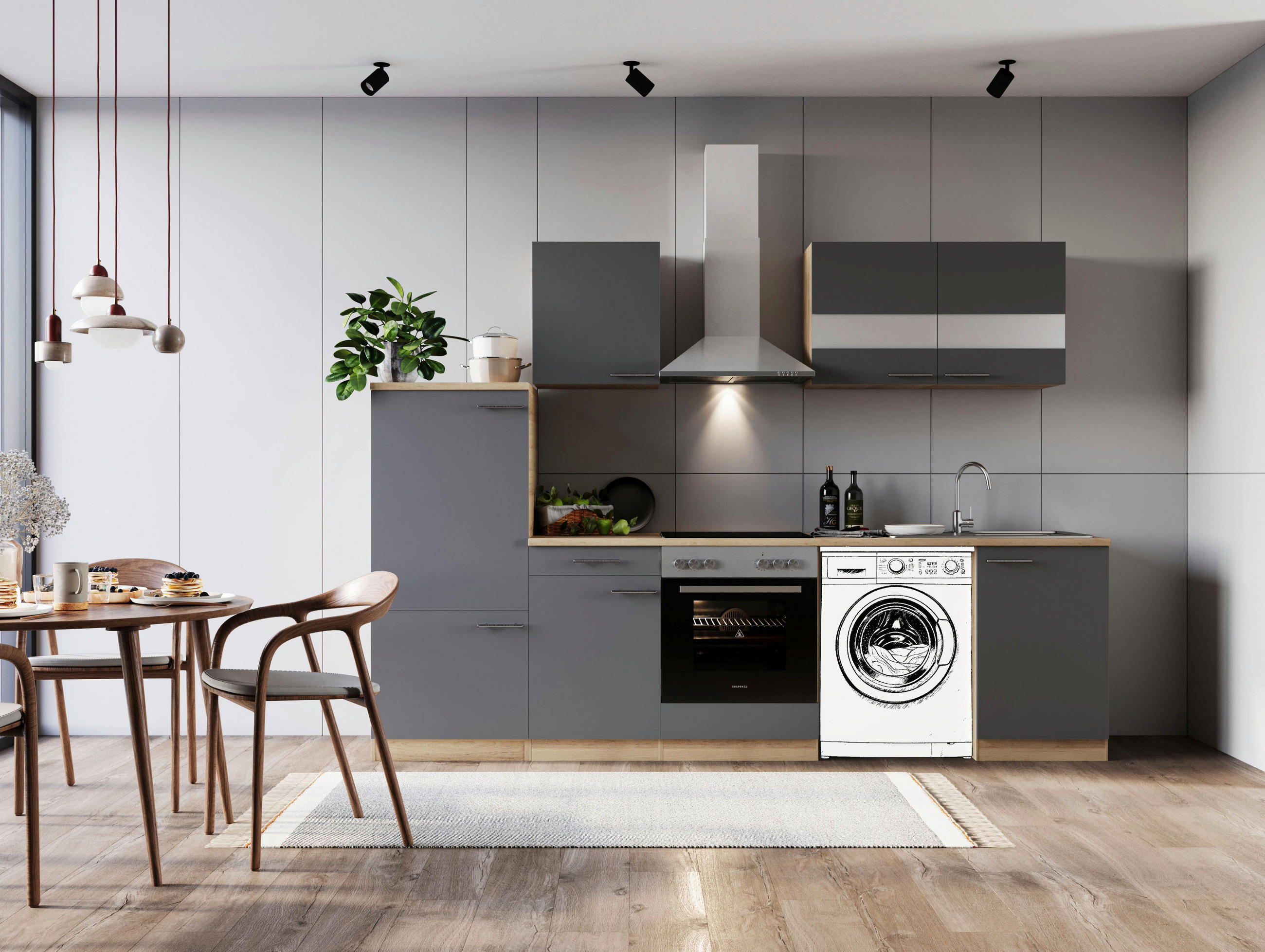 MODULKÖK 280 cm i grå - stålfärgad/grå, Basics, metall/trämaterial (280cm) - Respekta