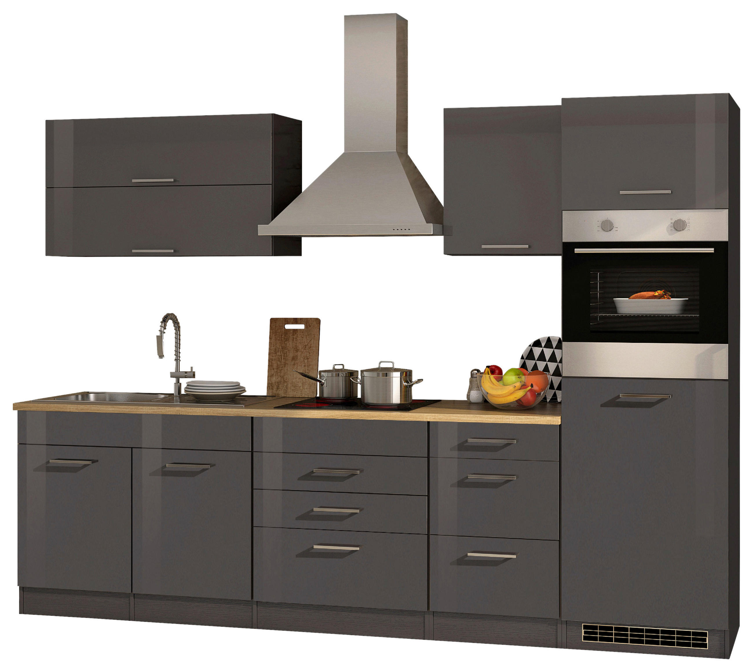 KÜCHENBLOCK 290 cm   in Graphitfarben  - Silberfarben/Graphitfarben, MODERN, Holzwerkstoff/Metall (290cm) - Held