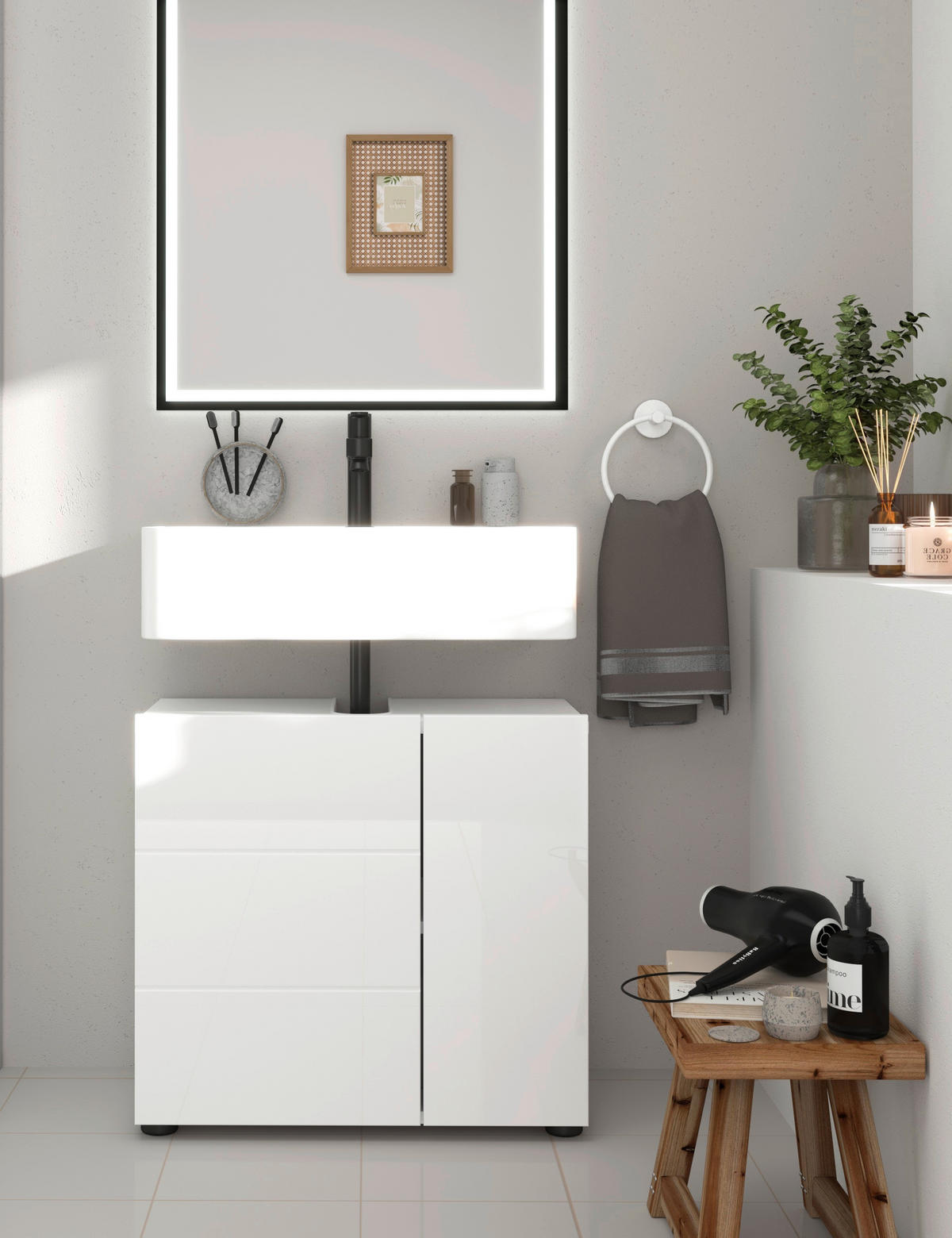 OMARICA ZA POD UMIVALNIK 60/56/34 cm  - črna/bela, Moderno, leseni material (60/56/34cm) - MID.YOU