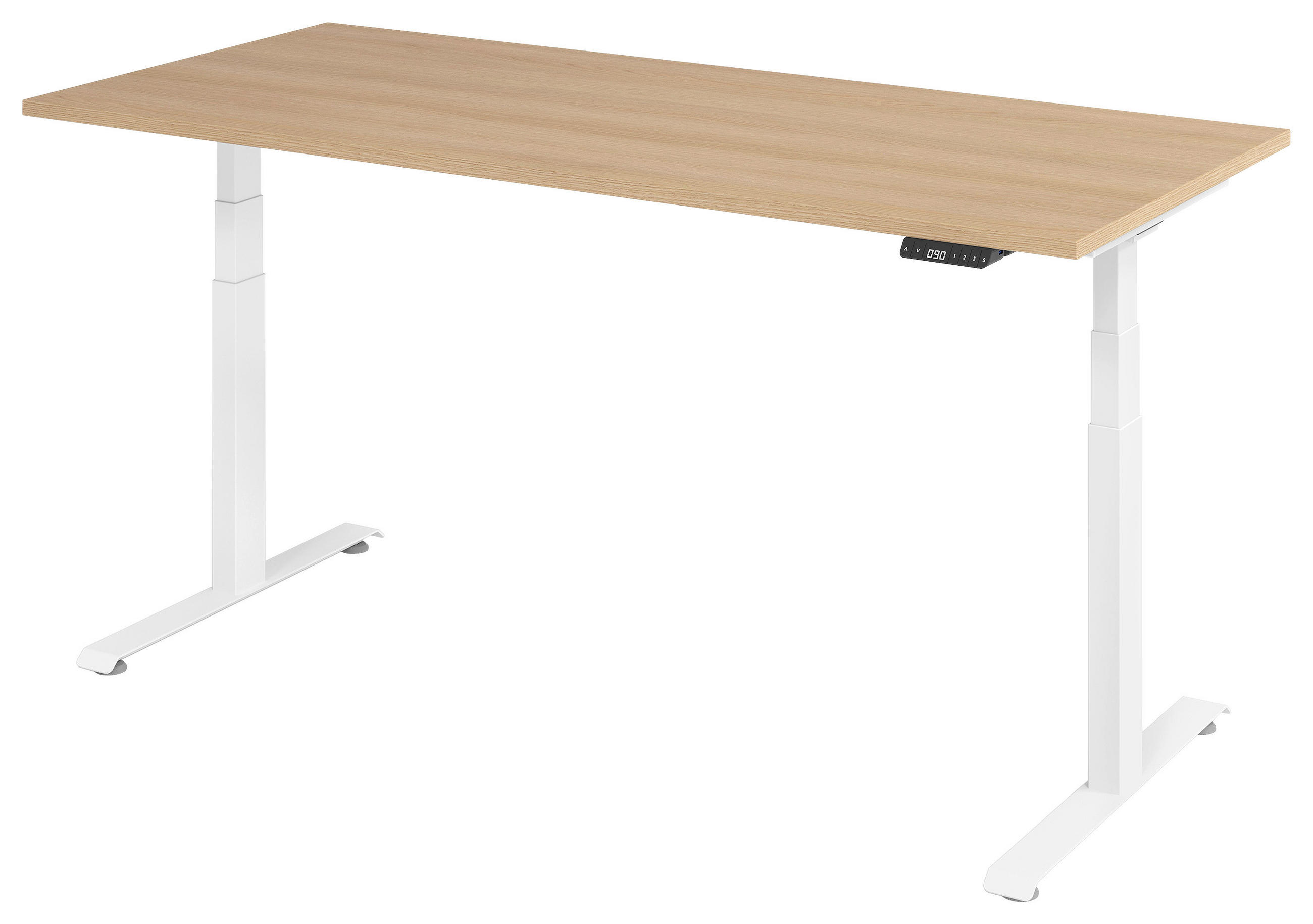 SCHREIBTISCH 180/80/64,5-129,5 cm Weiß, Eichefarben elektrisch höhenverstellbar  - Eichefarben/Weiß, KONVENTIONELL, Holzwerkstoff/Metall (180/80/64,5-129,5cm) - Venda